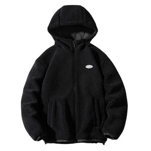 <b>Men's</b> <b>Black</b> <b>Fleece</b> Hooded <b>Jacket</b> With Zipper Closure And Front Pockets Winter Casual Wear - Product Image 1
