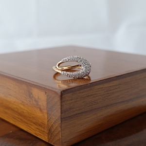 18K Solid Gold Diamond Pave <b>Ring</b> Curved Wrap Design <b>Statement</b> Cocktail <b>Ring</b> for Women Elegant Party Wedding Jewelry Polished - Product Image 4