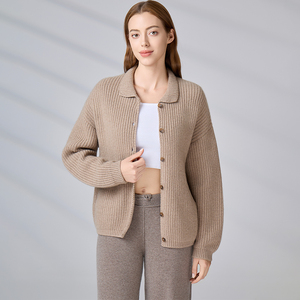Lapel Collar Oversized Knit Outerwear Sweater Factory Custom <b>Chunky</b> <b>Long</b> Sleeve Rib Knitted <b>Cardigan</b> For Women - Product Image 1