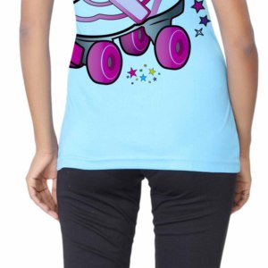 T-shirt décontracté noir à col rond et manches courtes pour femme, imprimé numérique motif dessin animé fille, en denim 100 % coton biologique, écologique, coupe classique - Product Image 3