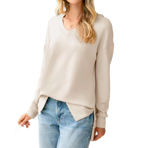 Winter Warm Wear Casual Oversized Emboss Soft Pullover Female Autumn drop shoulder heavyweight Thick Sweatshirt Solid - Product Image 1