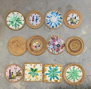 Rattan <b>coaster</b> With Inlay Mother of Pearl Made in Vietnam Wholesale Rattan <b>Coasters</b> Handwoven Good Price From Vietnam - Product Image 2