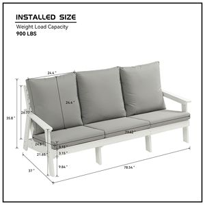 Divano da Giardino a 3 Posti in HIPS con Cuscini Bianco/Grigio Effetto Legno, Arredamento da Esterno - Product Image 4