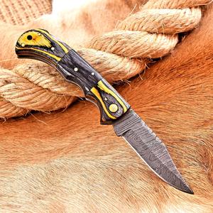 มีดพับเหล็กดามัสกัสเกรดอุตสาหกรรม Nordic Forge ด้ามไม้ Pakka พร้อมปลอกหนัง พกพาสะดวก ใช้สำหรับล่าสัตว์ ตั้งแคมป์ และกิจกรรมกลางแจ้งอื่นๆ - Product Image 4