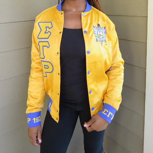 Sigma Gamma Rho Sorority and Fraternity Embroidery Women Satin <b>Jacket</b> | SGR Sorority Embroidered <b>Ladies</b> Custom Style Silk <b>Jacket</b> - Product Image 4