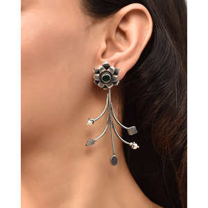 Boucles d'oreilles Meera Jaipur Ahana en argent vert et perles - Product Image 1