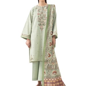 Shalwar Kameez Bordado Verde Menta para Mujer, Viscosa Suave y Transpirable, Costuras Finas, Conjunto de 3 Piezas - Product Image 1