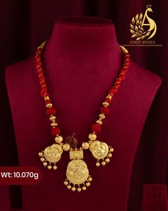 สร้อยคอเหรียญทองคำแท้ 22K รูปพระลักษมี พร้อมด้วยด้ายไหมสีแดง เครื่องประดับแบบดั้งเดิมของวัดโคลฮาปุรี ซัจ สำหรับงานแต่งงานแบบอินเดีย - Product Image 2
