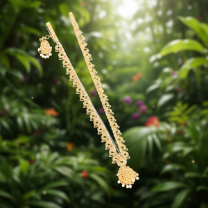 Matte Gold Polish Long Har Fashion Jewelry Set - Product Image 3