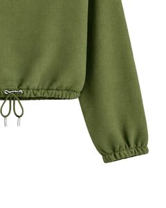 Sweat-shirt court zippé vert olive personnalisé pour femme, pull décontracté avec cordon de serrage à l'ourlet, en molleton doux coton-polyester, haut d'hiver - Product Image 6