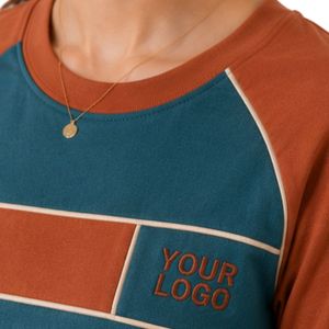 เสื้อยืดแขนสั้นคอกลมสีฟ้าอมเขียวและสีส้มสนิมสำหรับผู้หญิง  รับทำโลโก้ตามสั่ง ผลิตจากผ้าโพลีเอสเตอร์ผสมคอตตอน สวมใส่สบายๆ ในฤดูร้อน รับผลิตแบบ OEM ODM - Product Image 4