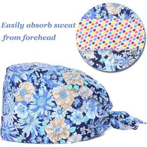 Floral Print Surgical <b>Cap</b> For Women Hospital Uniform Accessory Woven Cotton Polyester <b>Scrub</b> Headwear - Product Image 6