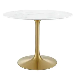 Table basse d'appoint moderne de luxe avec plateau en marbre et piètement en métal doré, design rond, table basse décorative pour jardin - Product Image 1