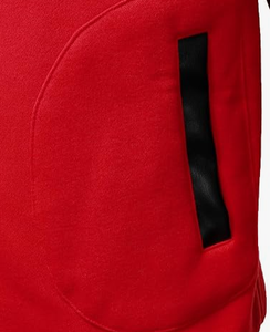 Men's Red Varsity Jacket Stand Collar <b>Covered</b> <b>Button</b> Closure Regular Fit Breathable High Street Style Winter Wear Canvas Fabric - Product Image 4