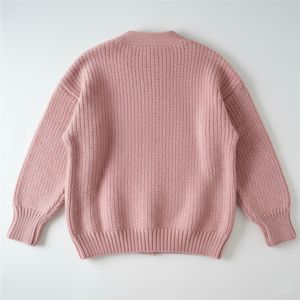 Cardigan en tricot côtelé personnalisé avec boutons, appliques brodées, fermeture à boutons recouverts, motif écossais, mélange confortable, mode hiver - Product Image 2