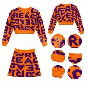 Ensemble deux pièces HMR Sisterhood Sorority, haut à fermeture éclair avec imprimé lettres orange et violet, mini-jupe, tenue sexy pour club, automne - Product Image 6