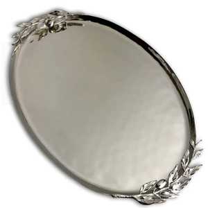 Bandeja de Servir Ovalada Plateada de Lujo con Textura Martillada y Borde de Hoja de Olivo, Elegante Plato de Metal para Servir Té - Product Image 1