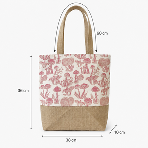 Wholesale Mushroom Print Jute <b>Canvas</b> Tote Bag 38x36x10 cm Custom Logo Beach <b>Shopper</b> OEM ODM Private Label Manufacturer Exporter - Product Image 2