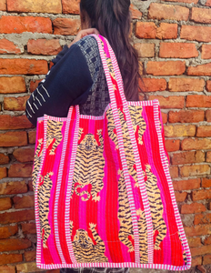 Oversized Large Quilted Weekend Tote <b>Bag</b> - Cotton Block Printed Overnight <b>Bag</b> Grocery Shopping Travel Handmade <b>Bags</b> For Women - Product Image 5