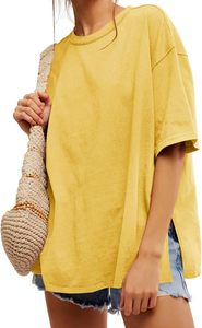 เสื้อยืดคอกลมแขนสั้นขนาดใหญ่พิเศษผู้หญิงสีทึบทรงหลวมผ้าฝ้าย 100% ระบายอากาศได้ดีฤดูใบไม้ผลิฤดูร้อนเสื้อยืดลำลอง - Product Image 4