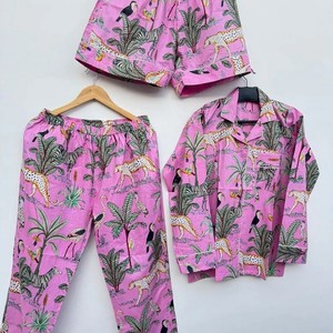 Conjunto de Pijama de Mujer con Bordado Floral y Rayas Azules, Manga Larga, 2 Piezas, Algodón Tejido, Ropa de Dormir Informal de Verano - Product Image 5