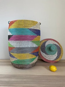 <b>Large</b> mixed-color seagrass <b>basket</b> with lid Handmade <b>Storage</b> <b>Basket</b> Wholesale eco-friendly Made in Vietnam - Product Image 4