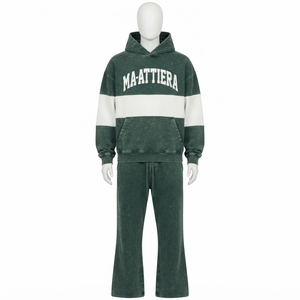 Ensemble de survêtement zippé pour homme, vert délavé, color block, pantalon large, streetwear personnalisé, tenue décontractée assortie, mode - Product Image 1