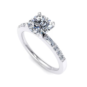 Round Lab Grown Diamond <b>Ring</b> with <b>Emerald</b> Cut and Round Side Diamonds Designer <b>Ring</b> 10K 14K 18K Gold 925 935 <b>Silver</b> - Product Image 3