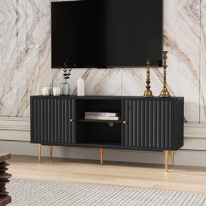Mueble para TV Moderno de Mediados de Siglo, Color Blanco, 55/60/65 Pulgadas, Centro de Entretenimiento, Consola Multimedia con Almacenamiento para Sala de Estar - Product Image 1