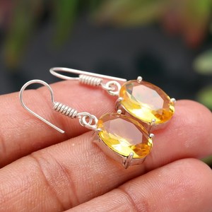 Minimalist <b>Citrine</b> <b>Earring</b> 925 Sterling Silver Yellow Color Oval Shape Gemstone Solitaire Jewelry - Product Image 2