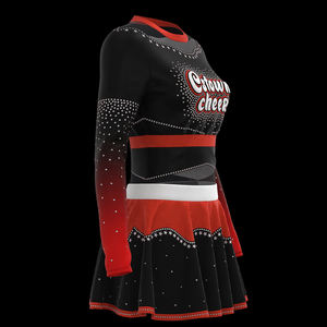 Vestidos de Animadora en Degradado Rojo y Negro para Mujer con Malla Brillante y Diseño de Falda de Animadora - Product Image 4