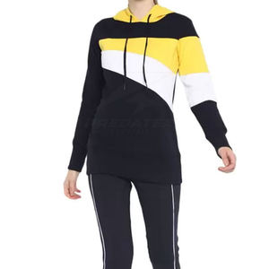 Sweat à capuche pour femme, collection automne-hiver, vente en gros, logo personnalisé, color block, coupe courte, en polaire, coupe oversize, col ras du cou - Product Image 1