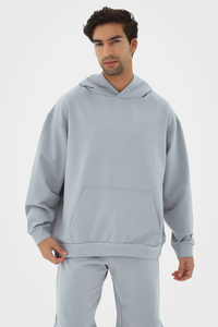 Conjunto de Sudadera con Capucha Extra Grande para Hombre, Color Azul Claro Sólido, Felpa de Algodón, Ropa Casual de Verano - Product Image 2