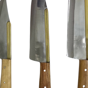 Ensemble de 3 couteaux de cuisine en acier inoxydable, lames argentées, manches en bois naturel brun, rivetés, couteau de chef, couteau de boucher, outils de découpe de viande - Product Image 5