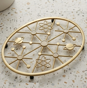 Modern Round Gold Metal Trivet Heat Resistant Openwork Cutout with <b>Feet</b> for Pan <b>Pot</b> Dining Table - Product Image 4