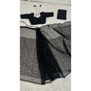 Impresionante Sari Listo para Usar con Lentejuelas y Bordado para Vestidos de Fiesta - Product Image 1