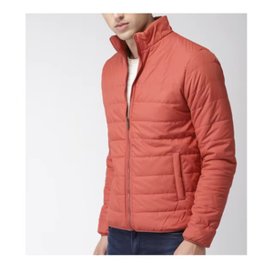Chaqueta Acolchada Ligera para Hombre, Color Rojo Coral, Cuello Alto, Cierre de Cremallera, Abrigo de Invierno, Fabricación OEM, Prenda Exterior Informal de Primera Calidad - Product Image 1