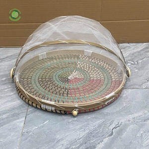 Seagrass food <b>cover</b> with color-coordinated pattern Kitchenware and <b>table</b> decoration Wholesale eco-friendly Made in Viet Nam - Product Image 3