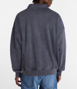 Personalized Custom Logo High-Quality 380 GSM 100% Cotton Heavyweight Fleece Boxy Fit Quarter <b>Zip</b> Acid Washed Sweatshirt for Men - Product Image 2