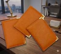 Porte-cartes de visite en cuir véritable pour homme Wriza avec logo personnalisé, motif uni, portefeuille multifonction, coins en métal doré, sans fermeture
