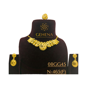 Diseñador elegante de moda 24K chapado en oro 5 gramos Collar corto conjunto pendiente anillo para mujer Sexy elegante moda boda fiesta - Product Image 1