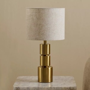 KS International Modern Brass <b>Table</b> Lamp Eco-Friendly Fabric Drum Shade White Halogen Bulbs AC Powered Desktop <b>Bedside</b> Reading - Product Image 4