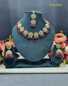 Flower Designer Link Necklace <b>Set</b> With Earrings & Tika Crystal Beaded Droplets Fashion <b>Jewellery</b> <b>Set</b> Festive Wear <b>Jewellery</b> <b>Sets</b> - Product Image 6