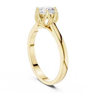 Anillo de Compromiso Solitario de Moissanita con Corte Redondo en Oro Amarillo, Anillo de Promesa de Boda Clásico de Seis Puntas para Mujer, Joyería Personalizada - Product Image 2