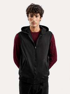 Chaleco con capucha y cremallera para hombre, ropa exterior informal de color sólido, exterior de poliéster, ropa de otoño, longitud regular - Product Image 1