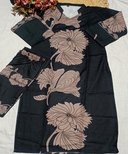Ensemble Kurta et Pantalon en Coton Slub Imprimé Fantaisie pour Femme, Tenue Ethnique Traditionnelle Indienne pour Fête, Coupe Classique 85573 SI:-362 - Product Image 2