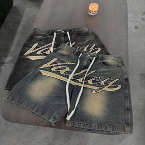 Shorts en jean baggy personnalisés pour hommes, style streetwear vintage, noirs, décontractés, pour l'été - Product Image 2