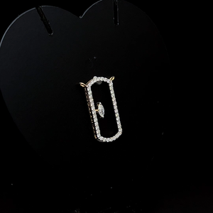Luxury paperclip diamond pendant with floating marquise cut center stone pave <b>frame</b> minimalist fine jewelry necklace charm - Product Image 3
