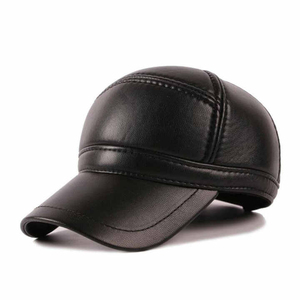 <b>Black</b> Leather <b>Baseball</b> <b>Cap</b> Unisex Adjustable Casual Hat Four Seasons Adult Fit - Product Image 2