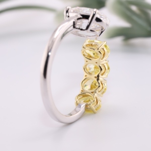 Anillo Abierto Ovalado con Diamante Cultivado en Laboratorio, Banda Curva de Dos Tonos con Diamantes Amarillos, Anillo de Compromiso, Joyería Fina Única para Mujer - Product Image 4